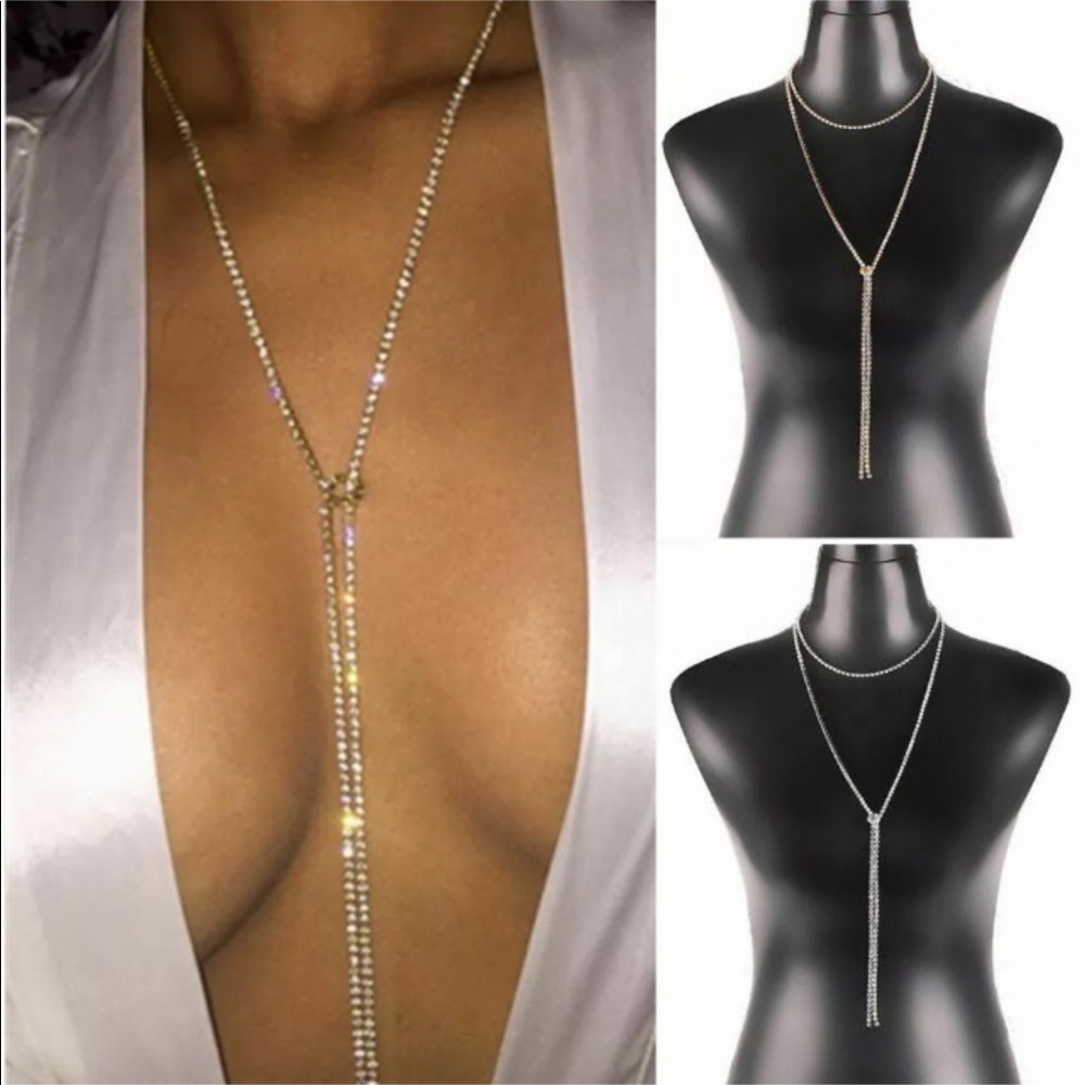 3 for $15 long crystal gold sparkly necklace